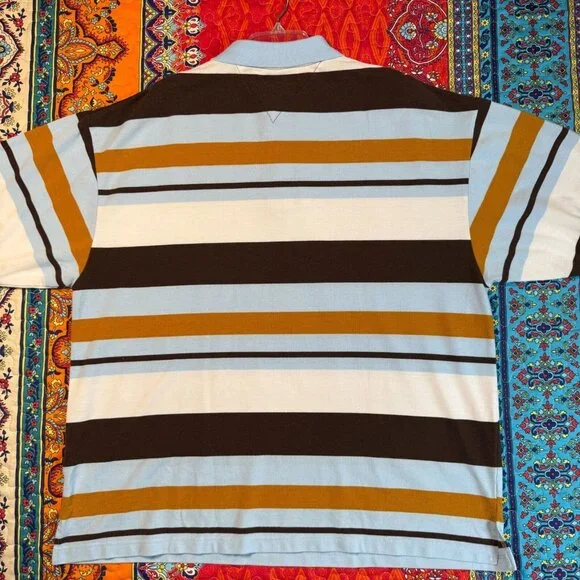 Old Skool Urban Wear Striped Polo Shirt Men’s 3X Blue Brown White Short Sleeve - Picture 2 of 9